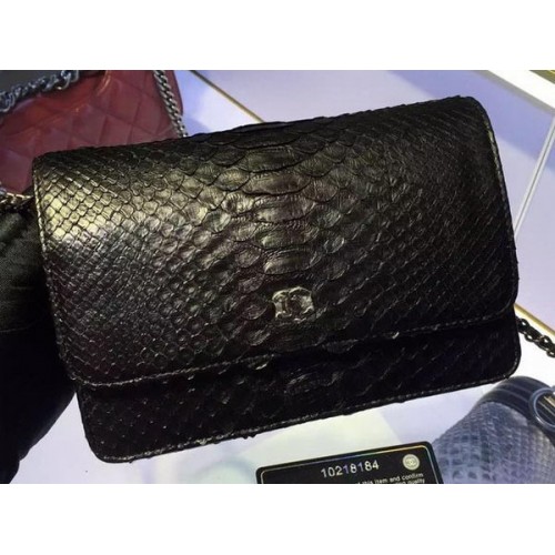 Чанта Chanel WOC от оригинална змийска кожа A33814 черна