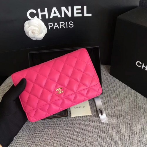 Чанта Chanel WOC Flap от оригинална овча кожа, розова, 33814, златиста