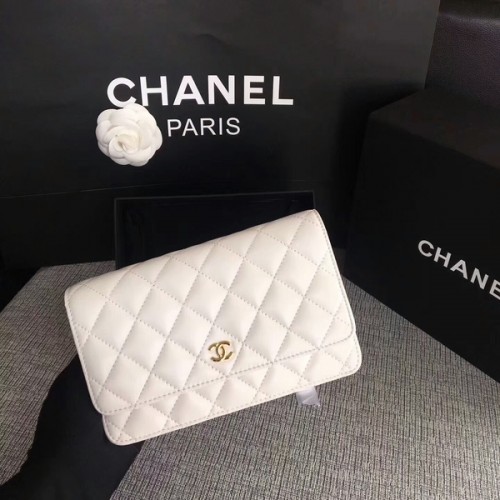 Чанта Chanel WOC Flap от бяла оригинална овча кожа 33814 Glod