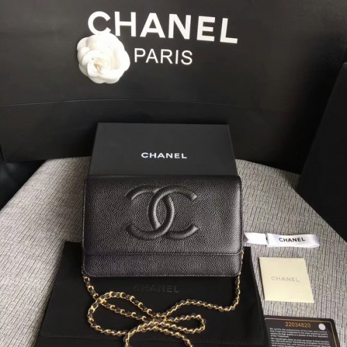 Чанта през рамо Chanel WOC Original Calfskin Black 33814 Glod
