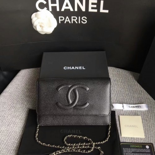 Чанта през рамо Chanel WOC Original Calfskin Black 33814 Silver