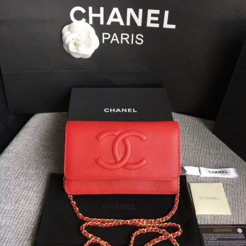 Чанта през рамо Chanel WOC Original Calfskin Red 33814 Glod