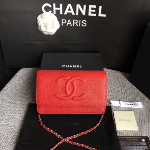 Чанта през рамо Chanel WOC Original Calfskin Red 33814 Silver