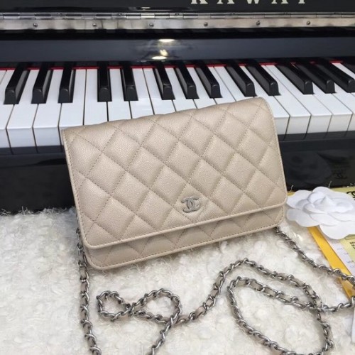 Чанта през рамо Chanel WOC Original Caviar Leather Flap CF33814 със златиста и сребърна верижка