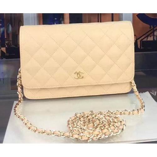 Chanel WOC мини чанта с капак, кайсия, овча кожа A5373, злато