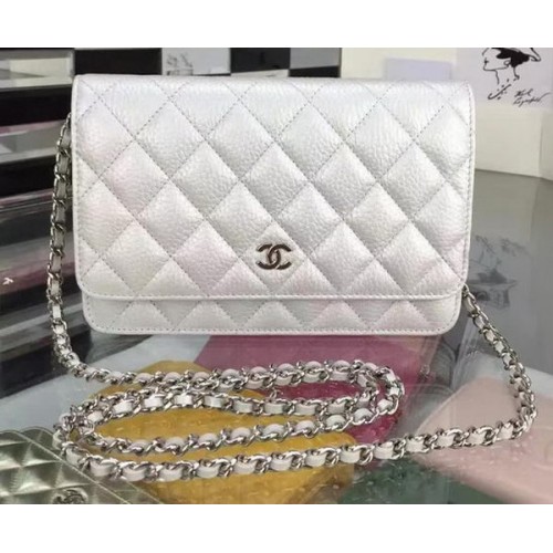 Chanel WOC мини чанта с капак от еленова кожа A5375 сребриста
