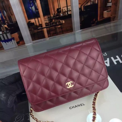 Chanel WOC мини чанта с капак от оригинална агнешка кожа A5373 бордо