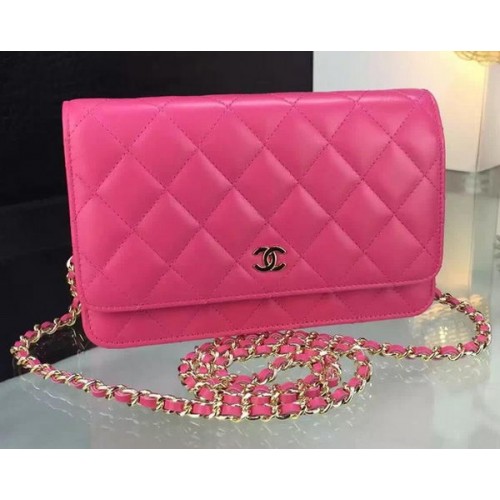 Chanel WOC мини чанта с капак от розова овча кожа A5373 златиста