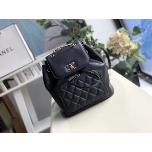 Раница Chanel от зърнеста телешка кожа в златист цвят, метал A57571, черна