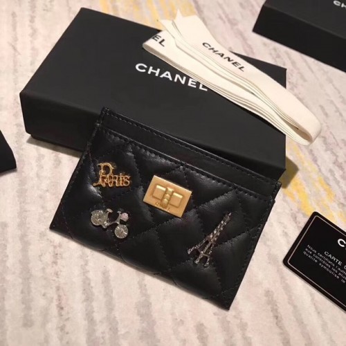 Калъф за карти Chanel от телешка кожа A80611 черен