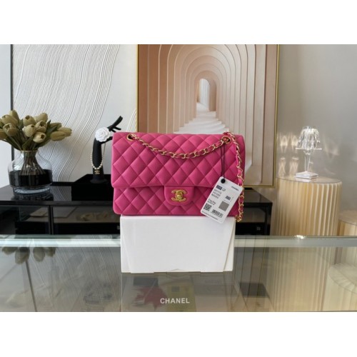 Класическа чанта Chanel от агнешка кожа и златист метал 01112 слива