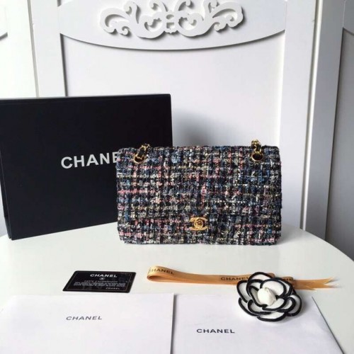Класическа чанта Chanel Tweed Braid Gold-Tone Metal A01112-3