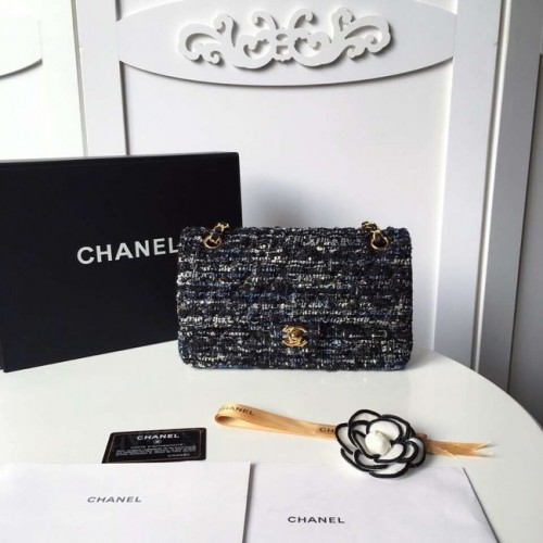 Класическа чанта Chanel Tweed Braid Gold-Tone Metal A01112-4
