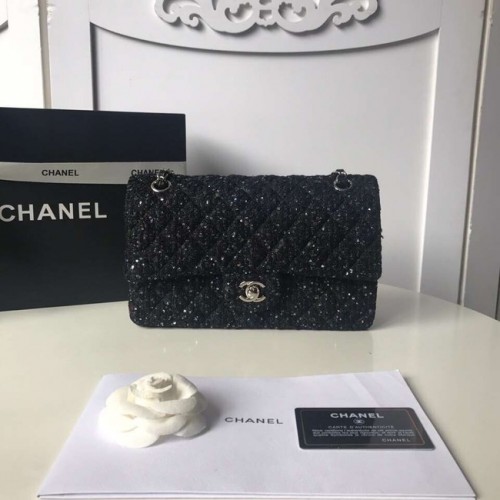 Класическа чанта Chanel Tweed Braid Silver-Tone Metal A01112-2