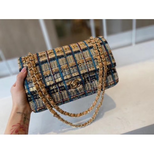 Класическа чанта Chanel Tweed Gold-Tone Metal A01112-1