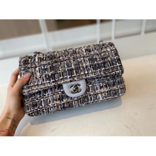Класическа чанта Chanel Tweed, сребристо-метална A01112-3