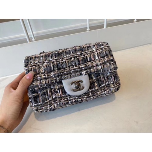 Класическа чанта Chanel Tweed, сребристо-метална A01116-5