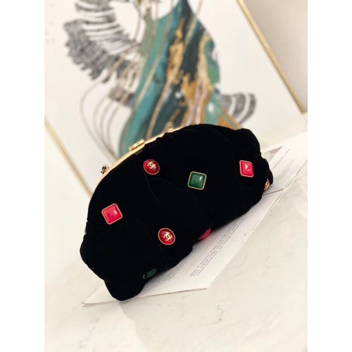 Чанта Chanel Velvet Black Gold-Tone Metal AB2137