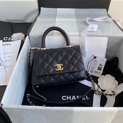 Мини чанта Chanel Coco с капак и горна дръжка AS2215 черна