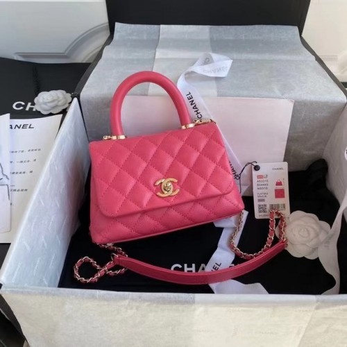 Мини чанта Chanel Coco с капак и горна дръжка AS2215 розова