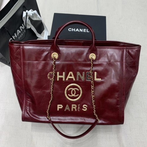 Пазарска чанта Chanel от телешка кожа A66942 бордо