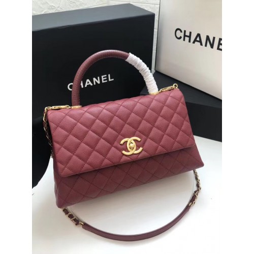 Чанта Chanel с капак и бордо горна дръжка A92991 Бордо
