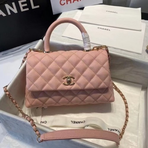 Чанта Chanel с капак и горна дръжка A92990 розова
