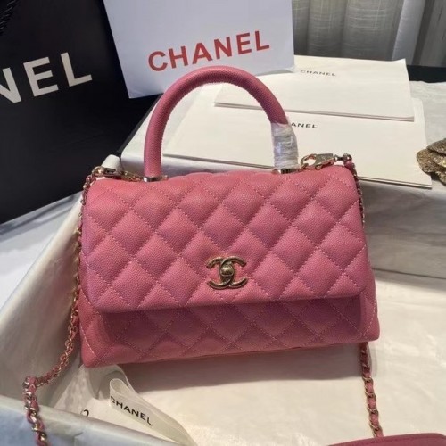Чанта Chanel с капак и горна дръжка A92990 розова