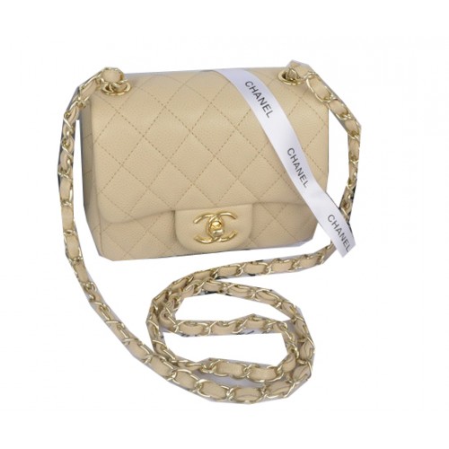 Мини чанта Chanel Classic Flap с кайсиев мотив Cannage 1115 Gold
