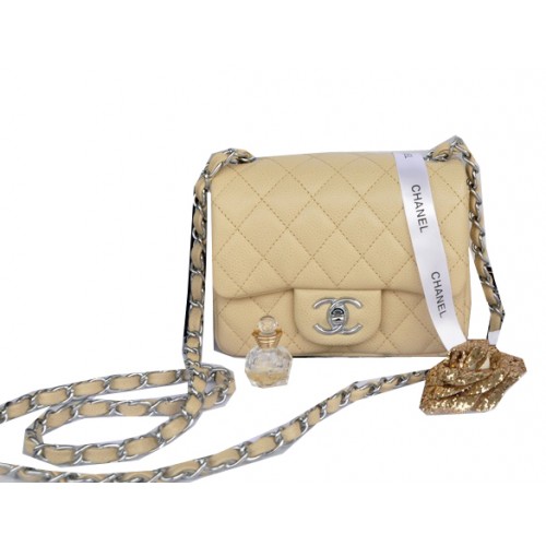 Мини чанта Chanel Classic Flap с кайсиев мотив Cannage 1115 Сребърна