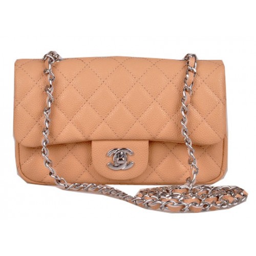 Мини чанта Chanel Classic Flap с кайсиев мотив Cannage 1117 Сребърна