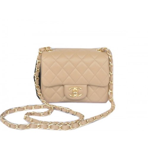Мини чанта Chanel Classic Flap, кайсия, оригинална овча кожа CHA1115, златиста