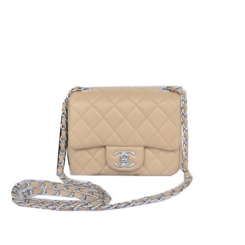 Мини чанта Chanel Classic Flap, кайсия, оригинална овча кожа CHA1115, сребриста