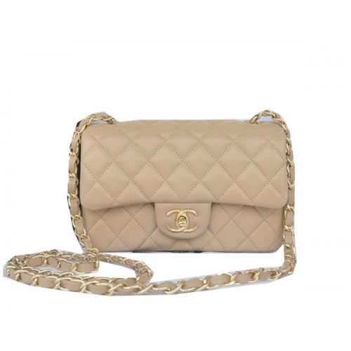 Мини чанта Chanel Classic Flap, кайсия, оригинална овча кожа CHA1116, златиста