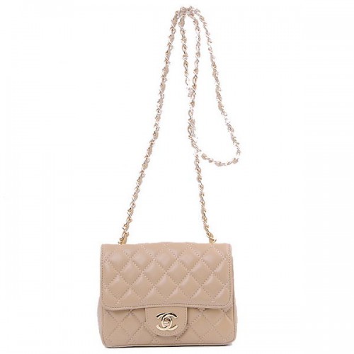 Мини чанта Chanel Classic Flap, цвят кайсия, овча кожа, 1115 златисто