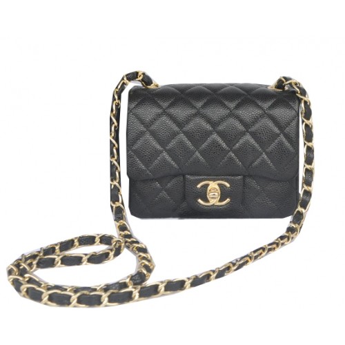 Мини чанта Chanel Classic Flap, черна, с шарка Cannage, 1115, златиста
