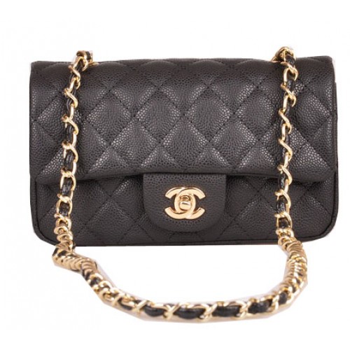 Мини чанта Chanel Classic Flap, черна, с шарка Cannage, 1117, златиста