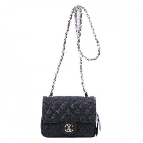 Мини чанта Chanel Classic Flap, черна, с шарки Cannage, 1115, златиста