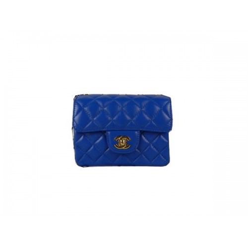 Мини чанта Chanel Classic Flap от синя овча кожа CHA1115 от злато
