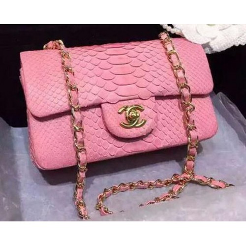 Chanel мини класическа чанта с капак, оригинална змийска кожа A1116 розова