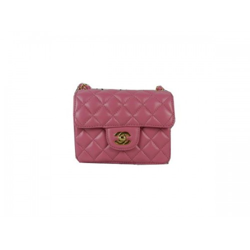 Мини чанта Chanel Classic Flap, прасковена, овча кожа CHA1115, златиста
