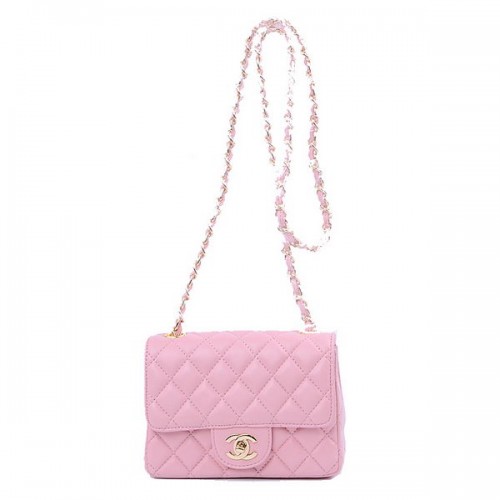Мини чанта Chanel Classic Flap от розова овча кожа 1115 Gold