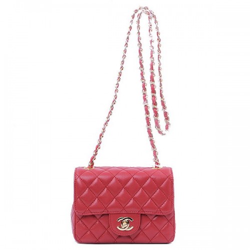 Мини чанта Chanel Classic Flap от червена овча кожа 1115 Gold