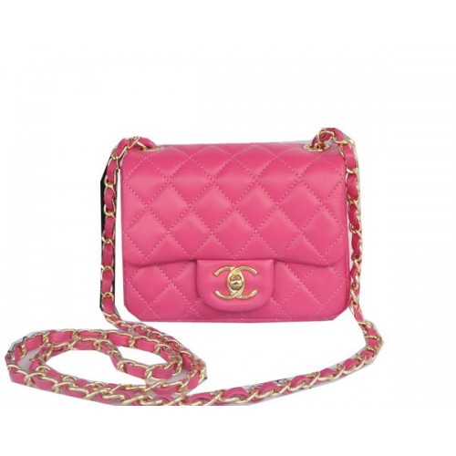 Мини чанта Chanel Classic Flap от розова оригинална овча кожа CHA1115 от злато