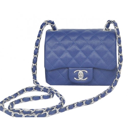 Мини чанта Chanel Classic Flap с кралски мотив Cannage 1115 Сребърна
