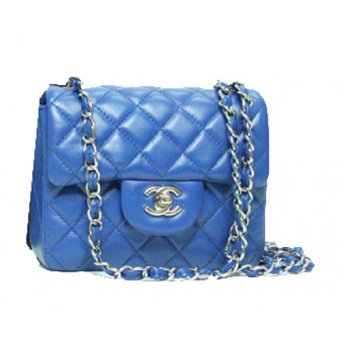 Мини чанта Chanel Classic Flap от кралска кожа 1115 сребърна верижка