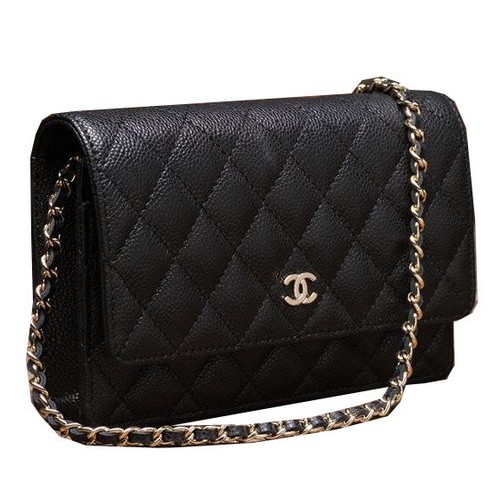 Мини чанта Chanel Flap A33814 с черен модел Cannage и златист цвят