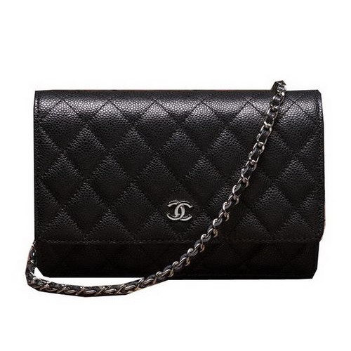Мини чанта Chanel Flap A33814 Черна, сребриста с шарка Cannage