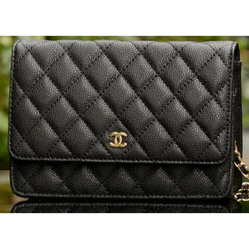 Мини чанта Chanel с капак, черна, с шарка Cannage, A33814, златна