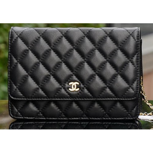 Мини чанта Chanel от овча кожа, черна, златиста A33814